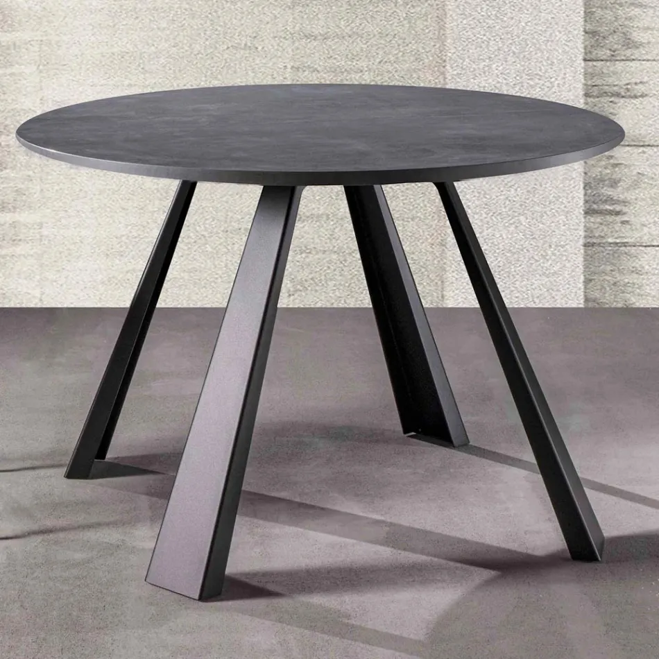 Mesa de comedor redonda extensible hasta 370 cm en madera y metal - Caimano Viadurini