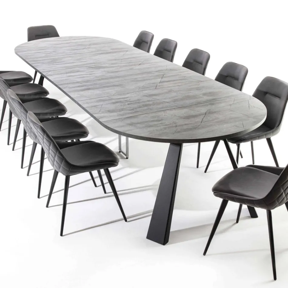 Mesa de comedor redonda extensible hasta 370 cm en madera y metal - Caimano Viadurini