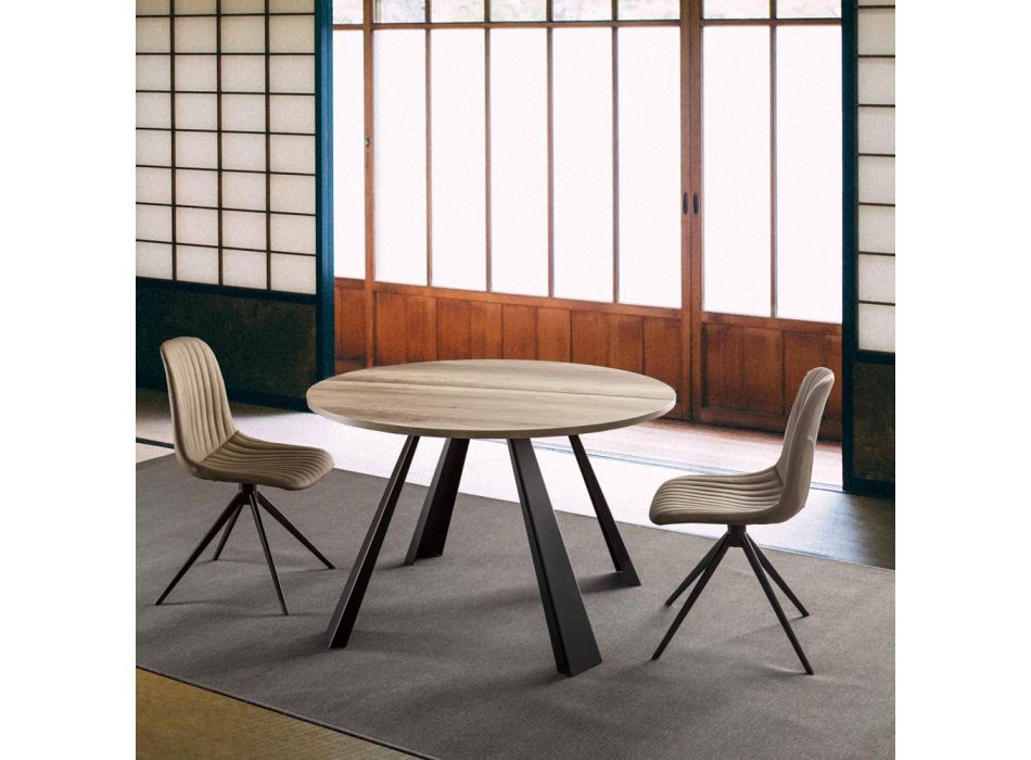 Mesa de comedor redonda extensible hasta 370 cm en madera y metal - Caimano Viadurini