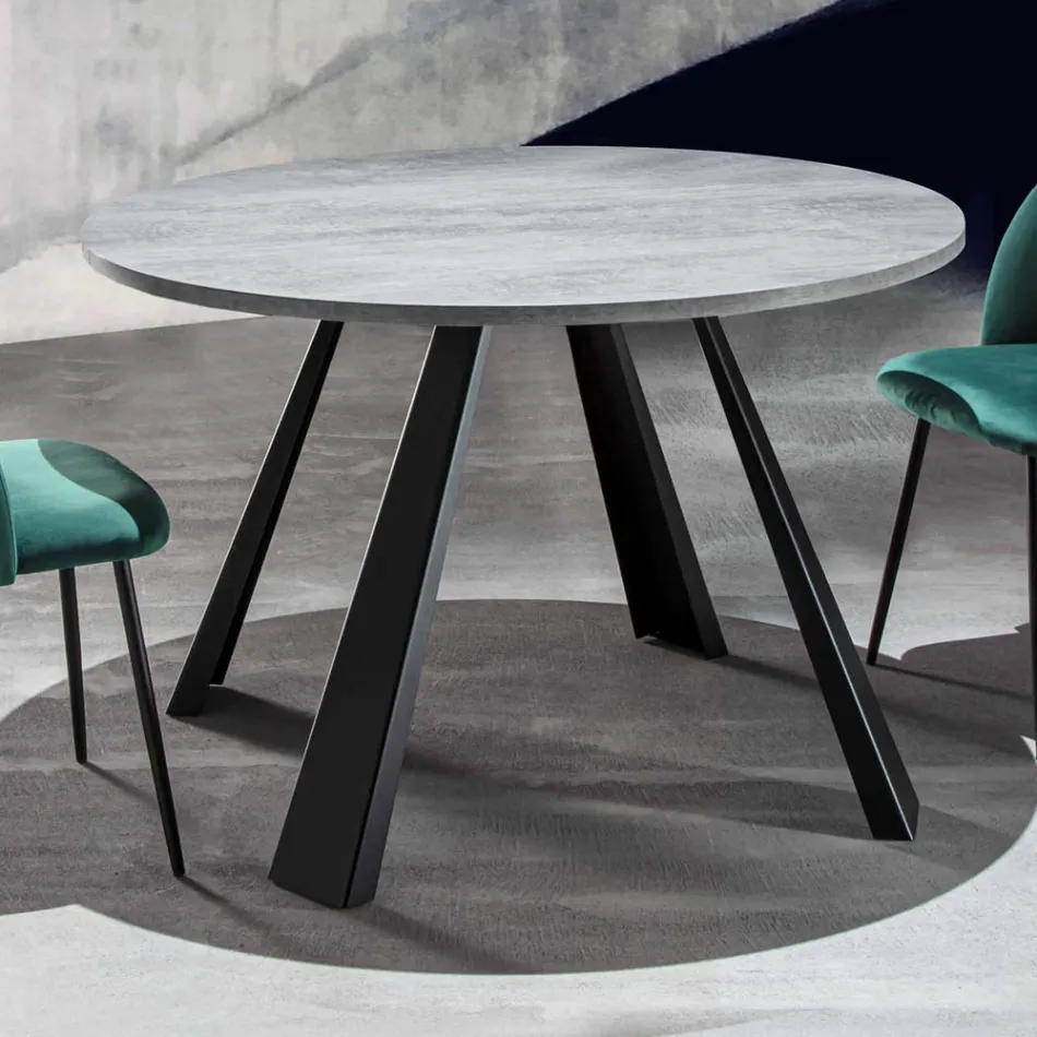Mesa de comedor redonda extensible hasta 370 cm en madera y metal - Caimano Viadurini