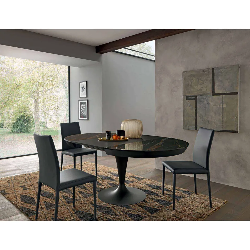 Mesa de comedor extensible redonda en cerámica Laminam Made in Italy - Lupetto Viadurini