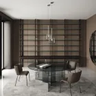 Mesa de comedor redonda con base y tapa de vidrio Made in Italy - Charles Viadurini