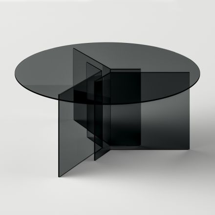 Mesa de comedor redonda con base y tapa de vidrio Made in Italy - Charles Viadurini