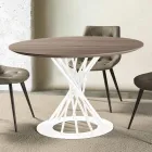 Mesa de comedor redonda con tapa de madera laminada y base de acero - Mileto Viadurini