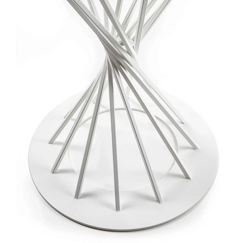 Mesa de comedor redonda con tapa de madera laminada y base de acero - Mileto Viadurini