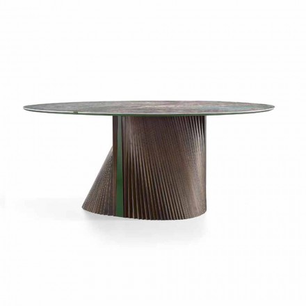 Mesa de comedor redonda de diseño en gres pulido y madera Made in Italy - Madame Viadurini