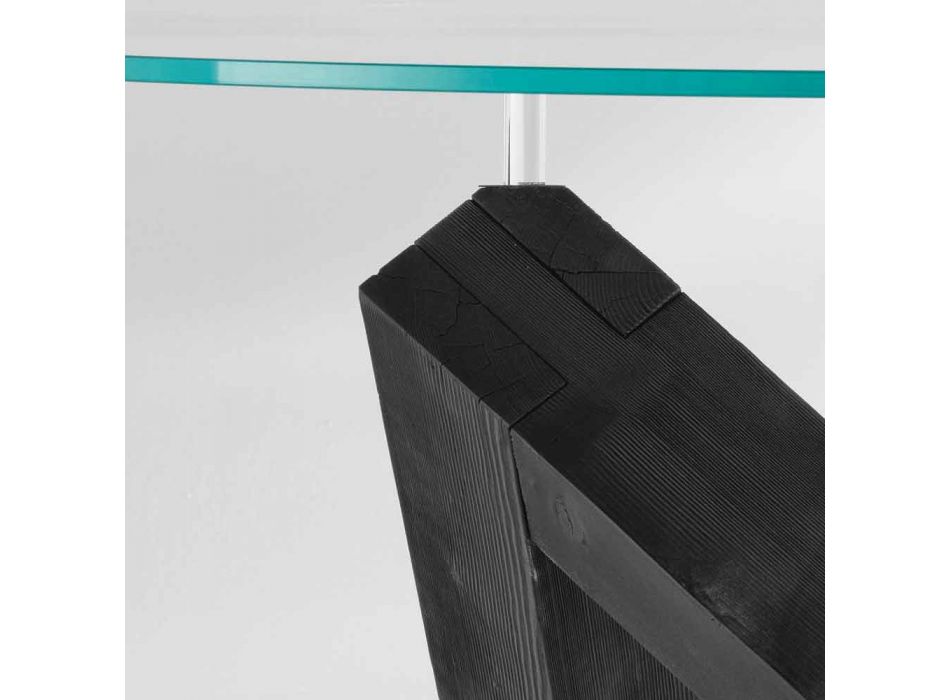 mesa redonda de comedor en madera con tapa de cristal Bao, diseño moderno Viadurini