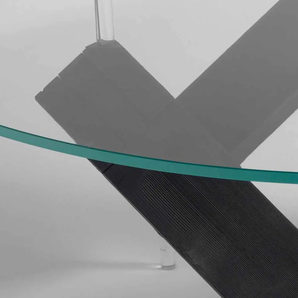 mesa redonda de comedor en madera con tapa de cristal Bao, diseño moderno Viadurini