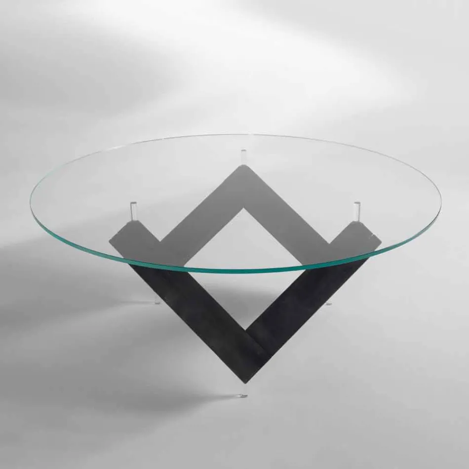 mesa redonda de comedor en madera con tapa de cristal Bao, diseño moderno Viadurini