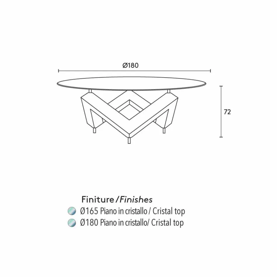 mesa redonda de comedor en madera con tapa de cristal Bao, diseño moderno Viadurini