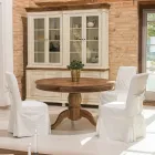 Mesa de Comedor Redonda en Madera Tropical Reciclada con Base Central - Slide Viadurini