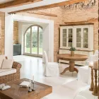 Mesa de Comedor Redonda en Madera Tropical Reciclada con Base Central - Slide Viadurini