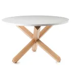 Mesa de comedor redonda en MDF blanco mate y madera maciza - Dante Viadurini