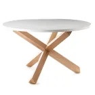 Mesa de comedor redonda en MDF blanco mate y madera maciza - Dante Viadurini