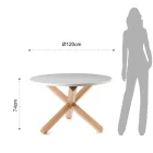 Mesa de comedor redonda en MDF blanco mate y madera maciza - Dante Viadurini