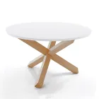 Mesa de comedor redonda en MDF blanco mate y madera maciza - Dante Viadurini