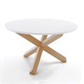 Mesa de comedor redonda en MDF blanco mate y madera maciza - Dante