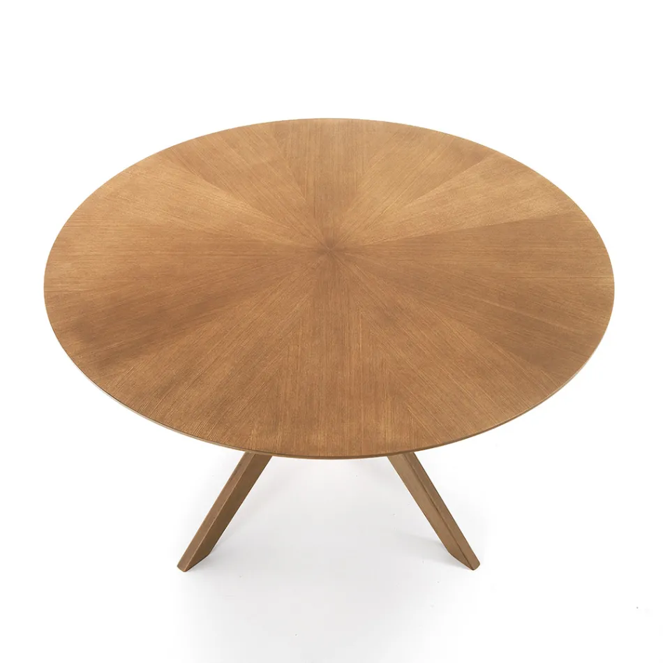 Mesa de comedor redonda en MDF chapado y madera maciza - Fulmine Viadurini