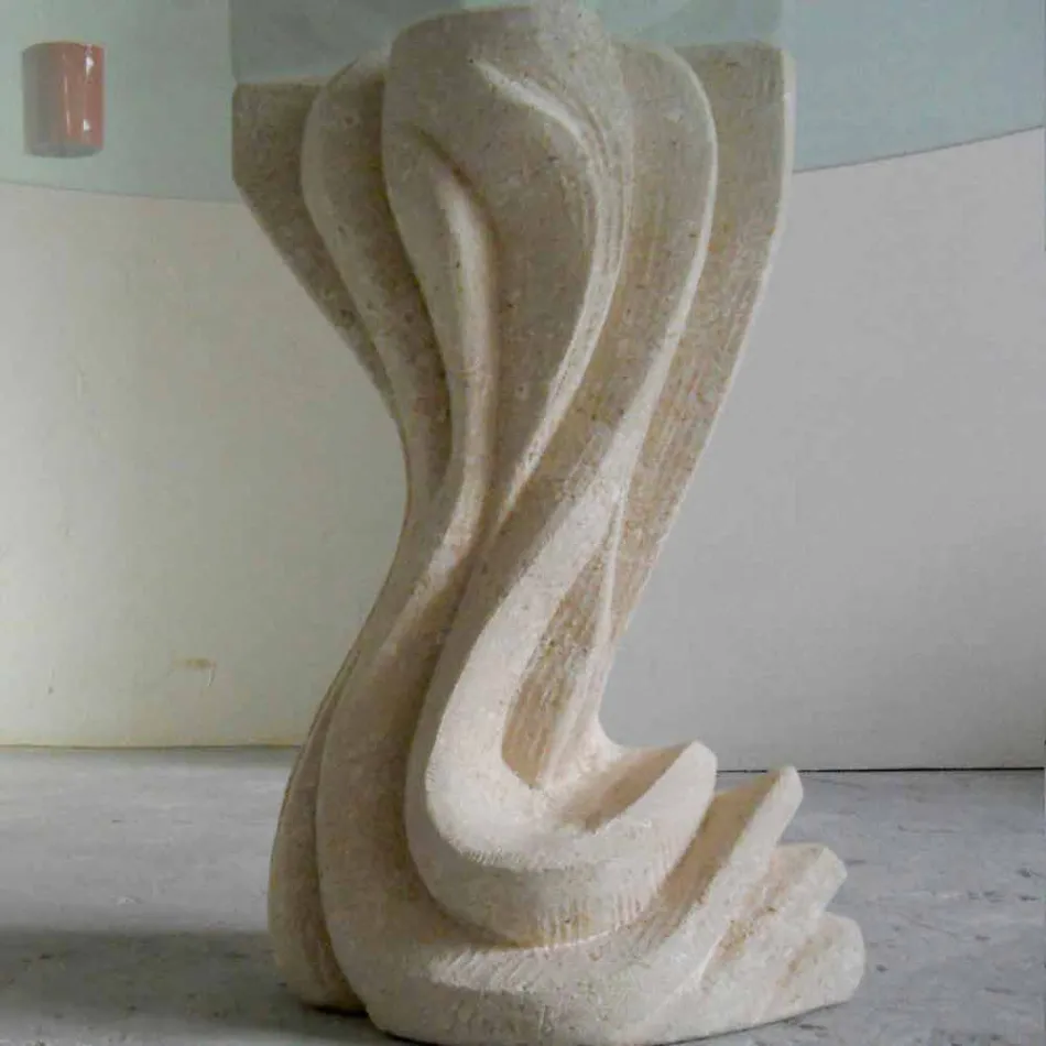 mesa redonda de piedra con tapa de cristal Cadmo Viadurini