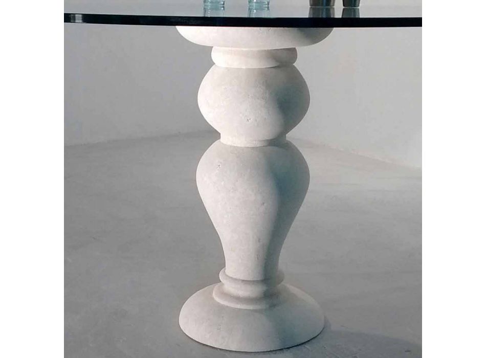 mesa redonda de comedor en piedra y cristal de Edipo, diseño clásico Viadurini