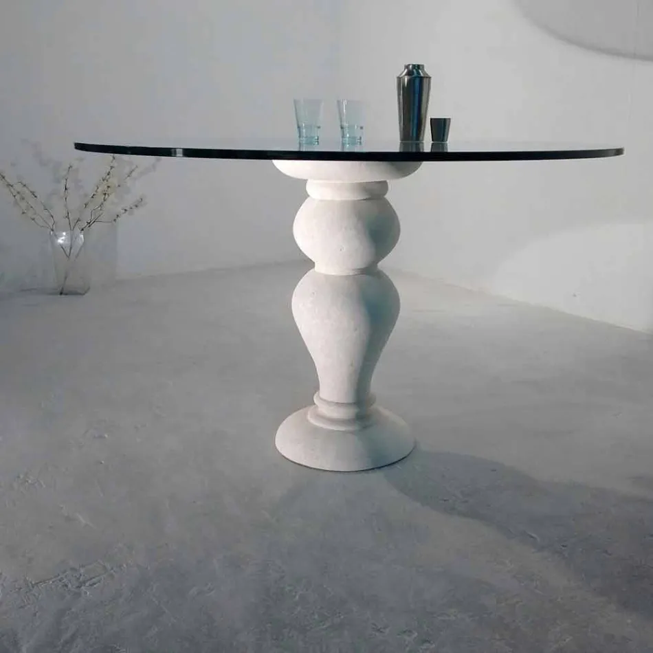 mesa redonda de comedor en piedra y cristal de Edipo, diseño clásico Viadurini