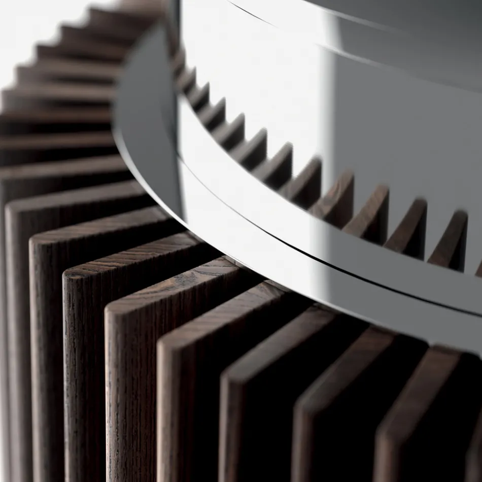 Mesa de comedor redonda de vidrio ahumado con base de madera Made in Italy - Rondo Viadurini