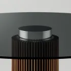 Mesa de comedor redonda de vidrio ahumado con base de madera Made in Italy - Rondo Viadurini