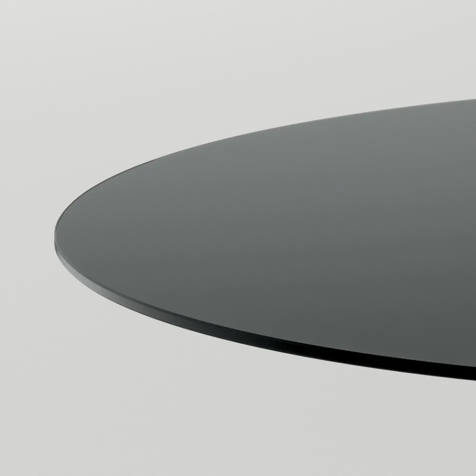 Mesa de comedor redonda de vidrio ahumado con base de madera Made in Italy - Rondo Viadurini