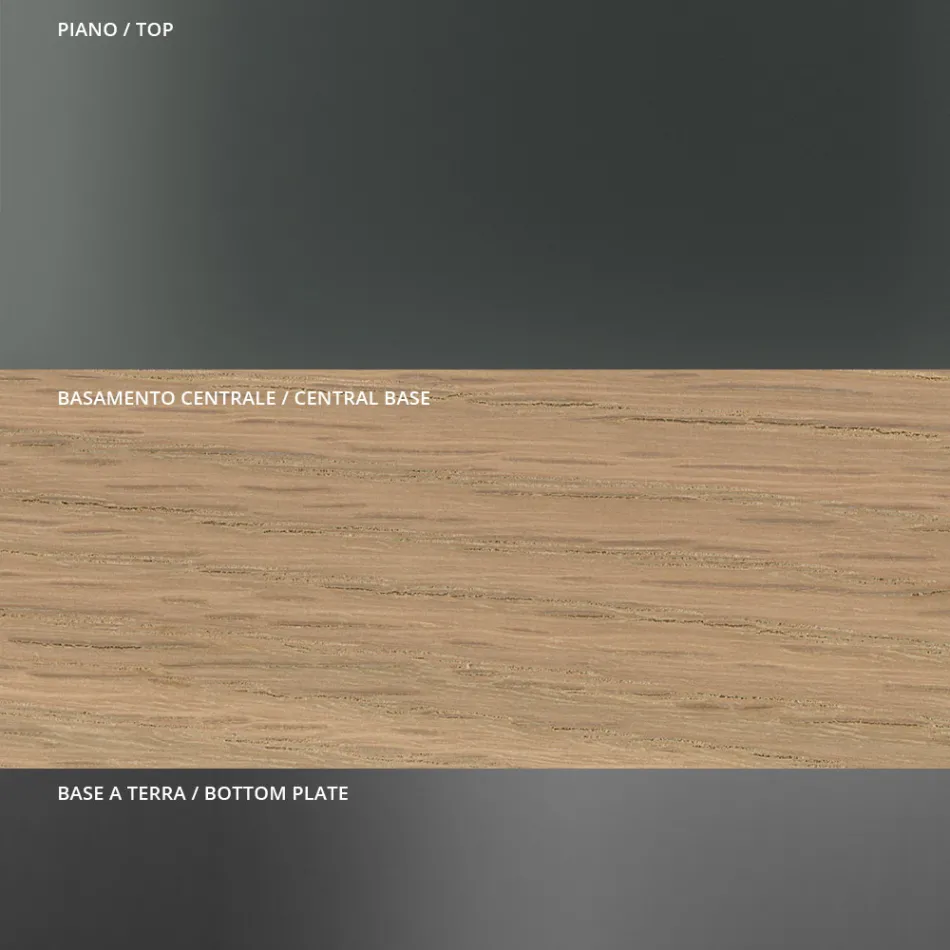 Mesa de comedor redonda de vidrio ahumado con base de madera Made in Italy - Rondo Viadurini