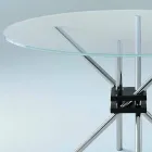 Mesa de comedor redonda en acero y vidrio templado Made in Italy - Trebbiano Viadurini