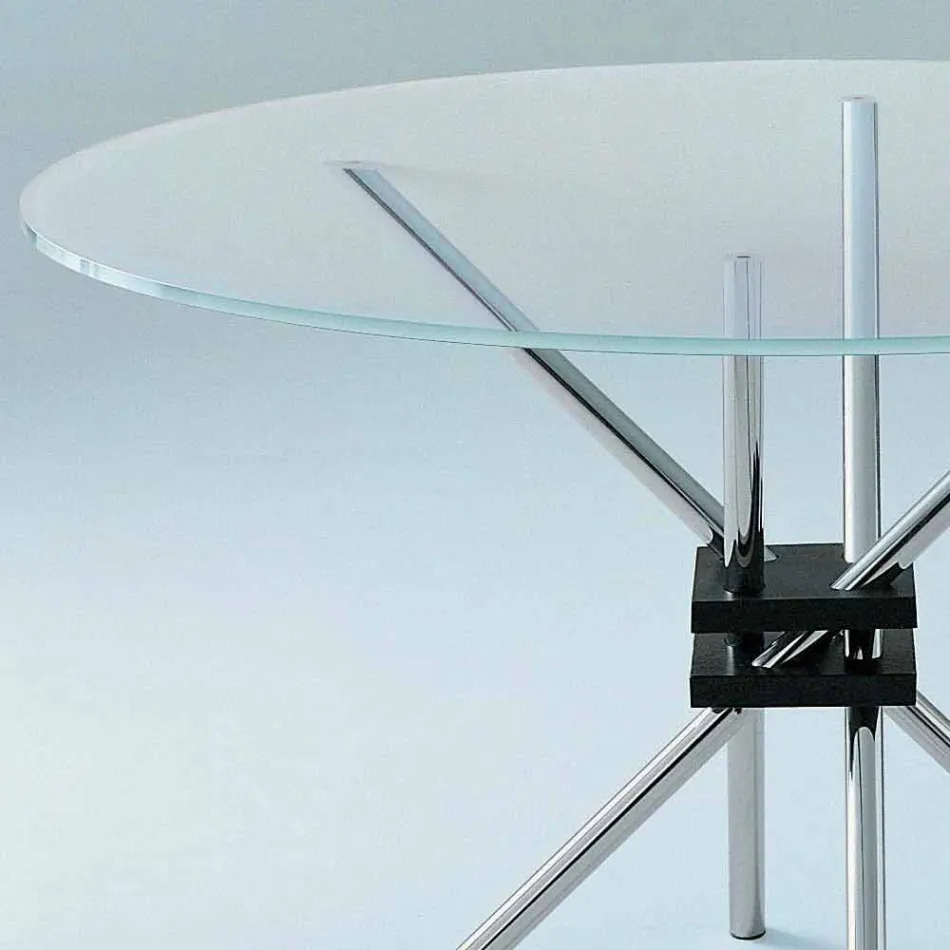 Mesa de comedor redonda en acero y vidrio templado Made in Italy - Trebbiano Viadurini