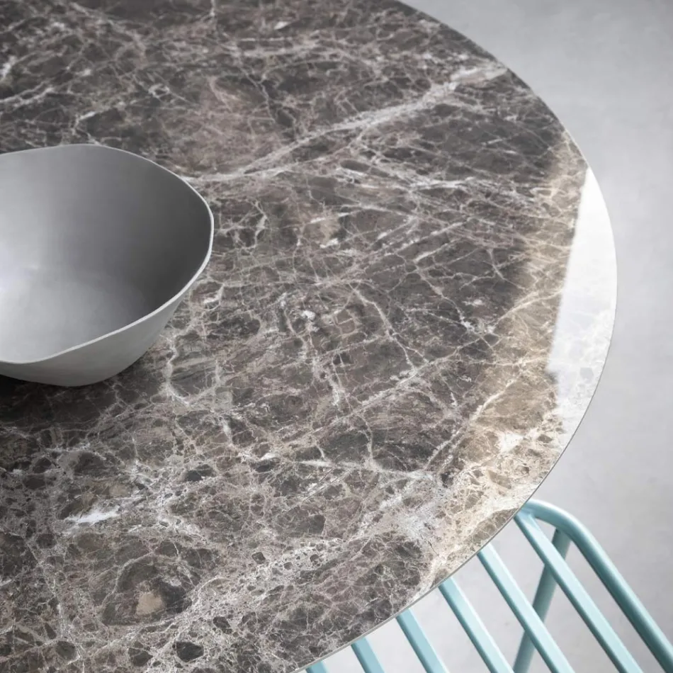 Mesa de comedor redonda en vitrocerámica y metal Made in Italy - Alfero Viadurini