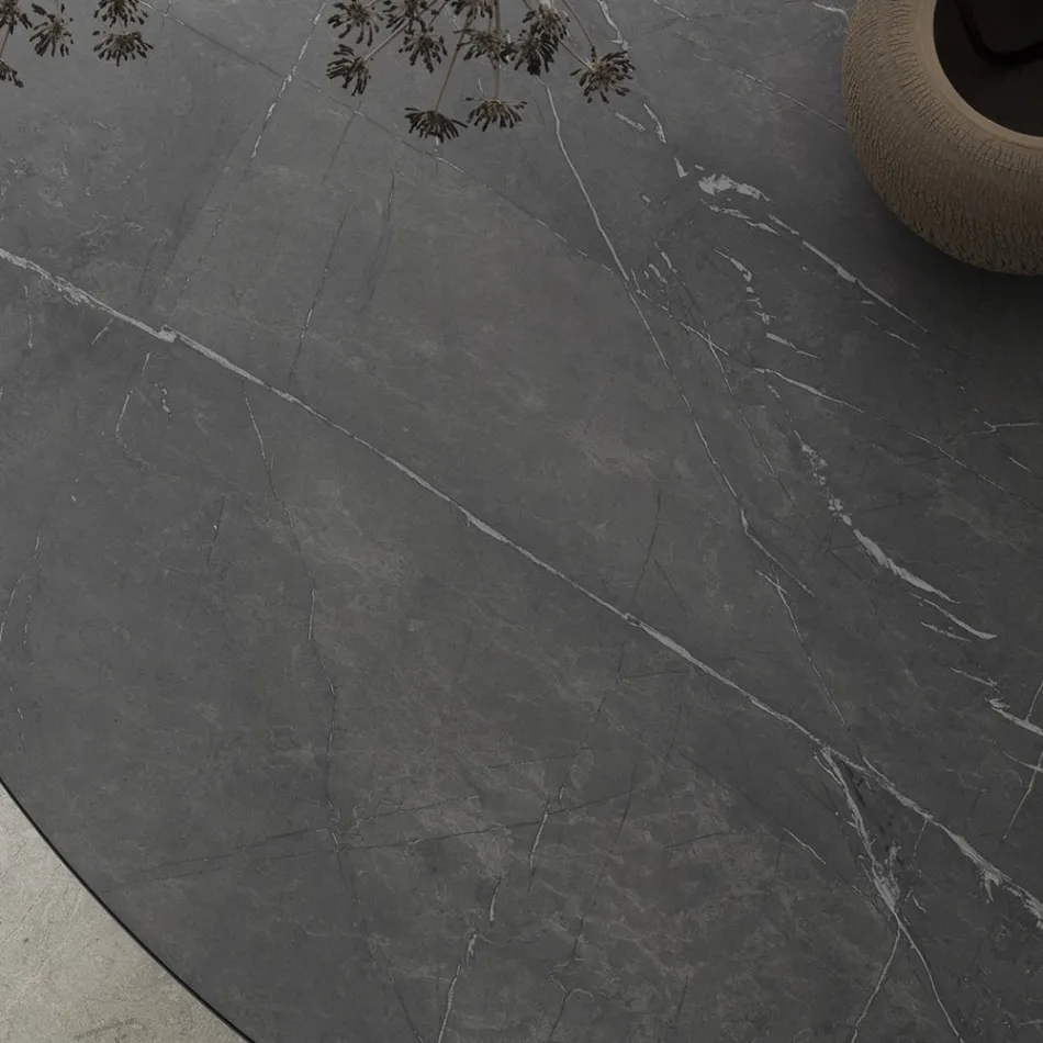 Mesa de Comedor Redonda de Metal y Hpl Laminado Made in Italy - Bastiano Viadurini