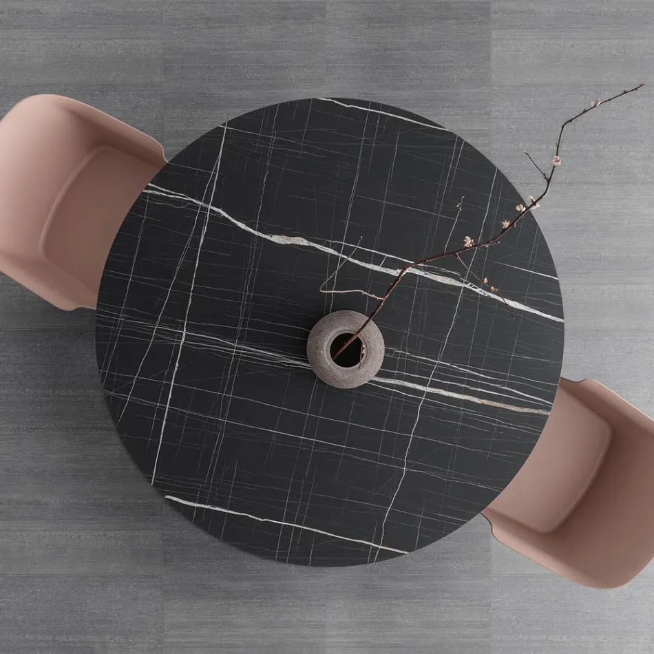 Mesa de Comedor Redonda de Metal y Hpl Laminado Made in Italy - Bastiano Viadurini