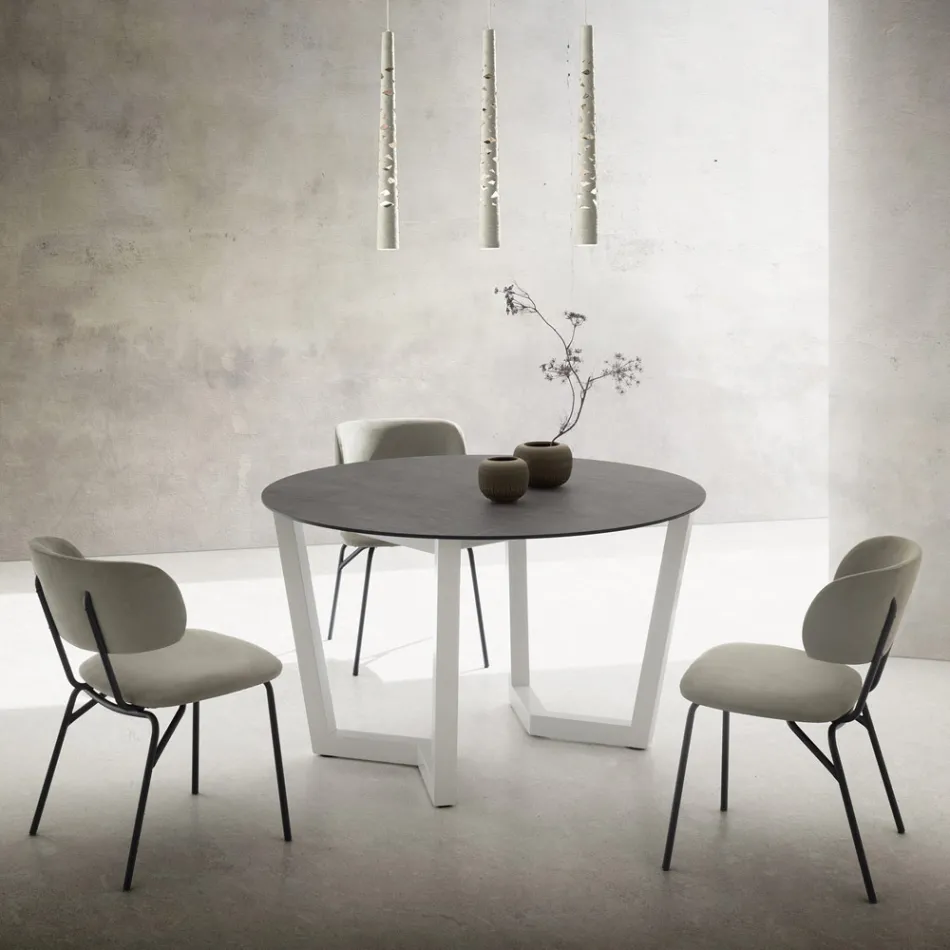 Mesa de Comedor Redonda de Metal y Hpl Laminado Made in Italy - Bastiano Viadurini