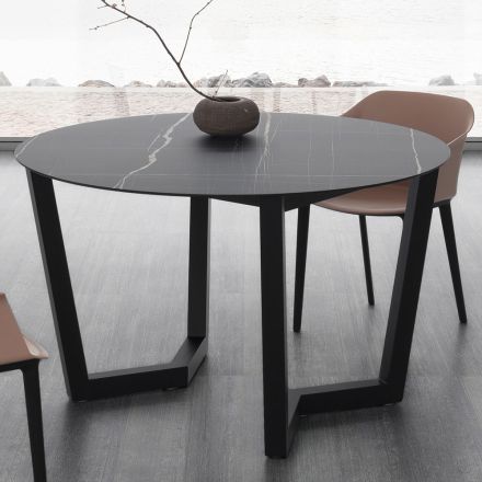 Mesa de Comedor Redonda de Metal y Hpl Laminado Made in Italy - Bastiano Viadurini