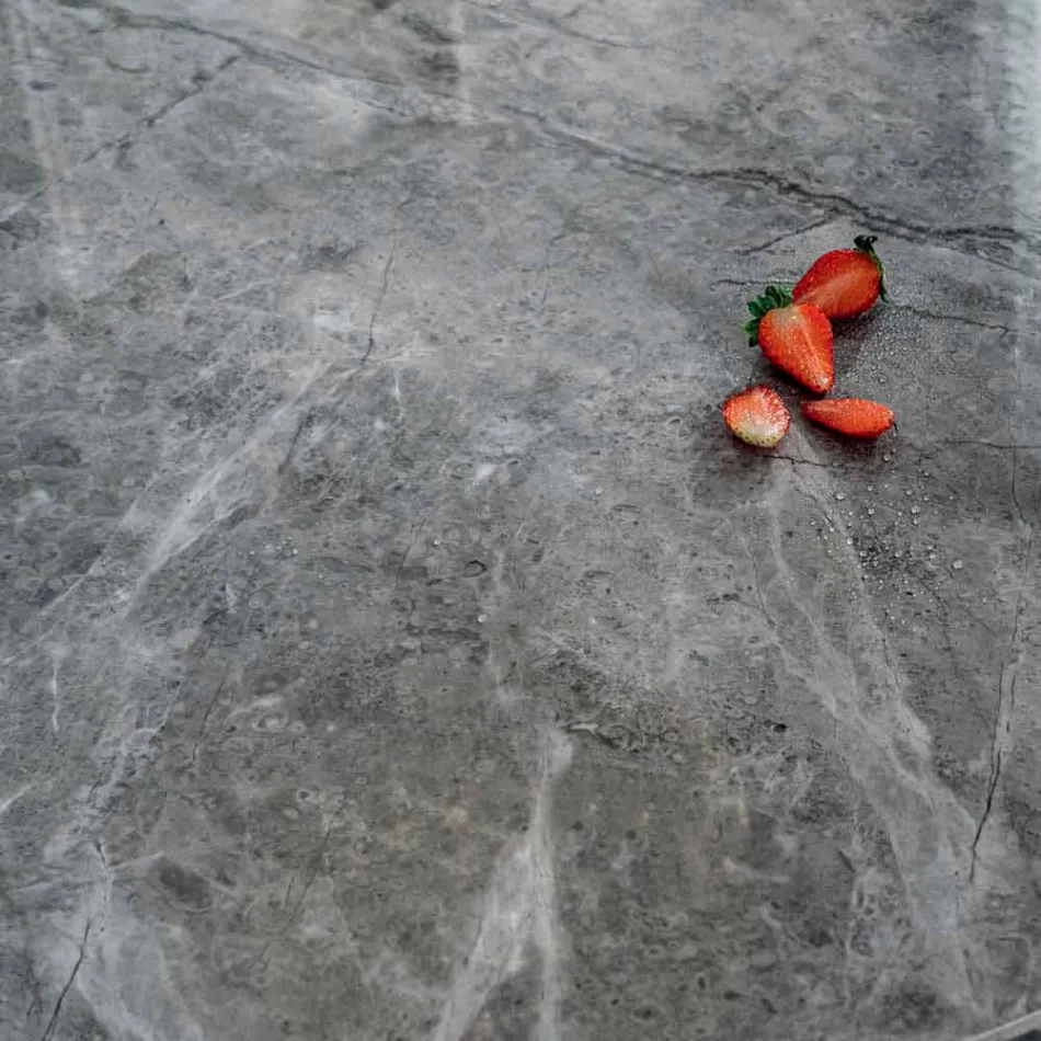 Mesa de comedor redonda moderna en mármol cerámico y efecto metálico - Jarvis Viadurini