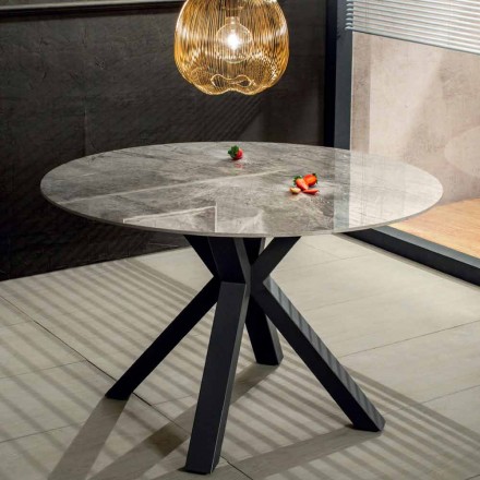 Mesa de comedor redonda moderna en mármol cerámico y efecto metálico - Jarvis Viadurini