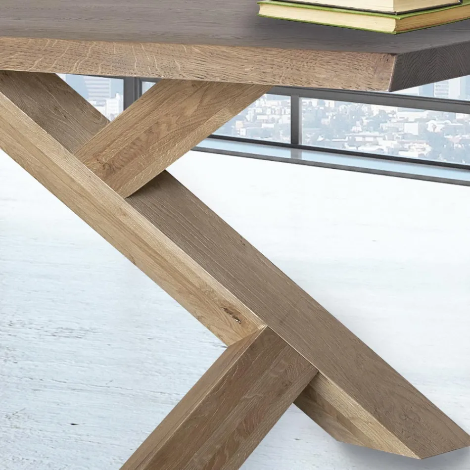 Mesa de comedor de roble macizo disponible con varios bordes Made in Italy - Boromir Viadurini