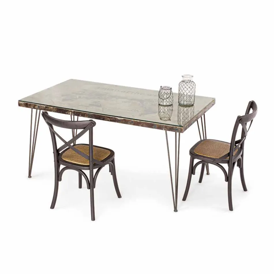 Mesa de comedor estilo industrial con tablero en MDF y vidrio Homemotion - Brasil Viadurini