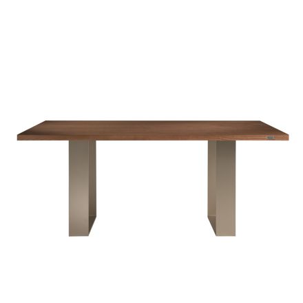 Estructura de mesa de comedor en hierro y madera maciza Made in Italy - Romino Viadurini