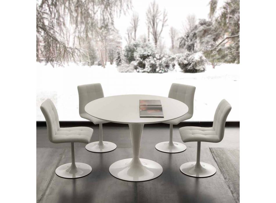 Mesa de comedor redonda blanca Topeka, diseño moderno Viadurini