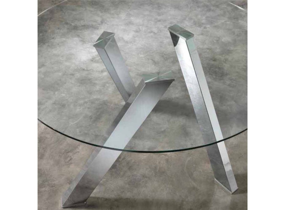 mesa redonda de comedor con tapa de cristal en Adán, diseño moderno Viadurini