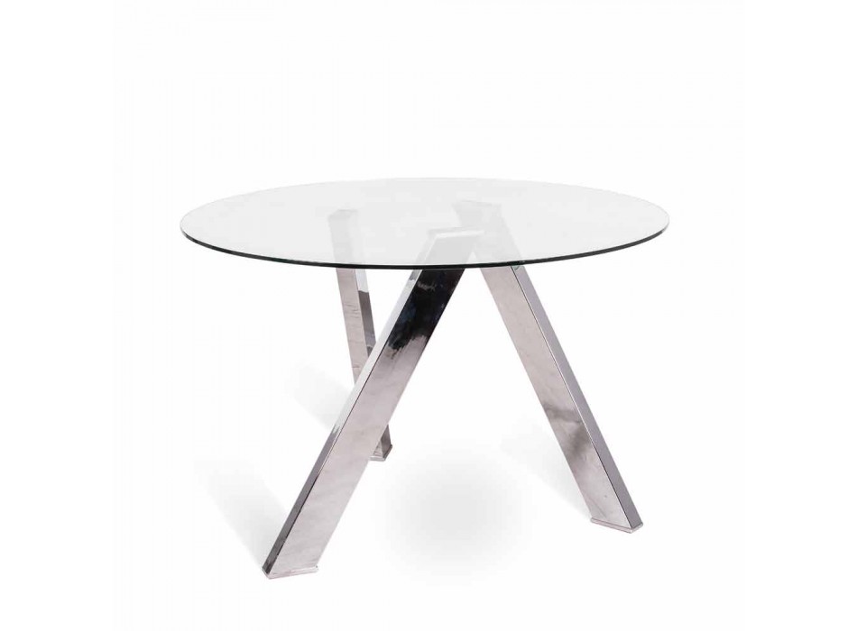 mesa redonda de comedor con tapa de cristal en Adán, diseño moderno Viadurini