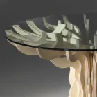 comedor redonda mesa de madera con cristal templado Dalia Viadurini