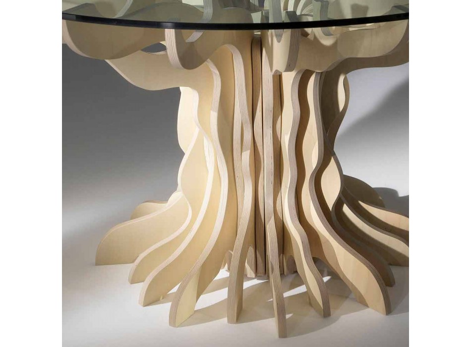 comedor redonda mesa de madera con cristal templado Dalia Viadurini
