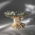 comedor redonda mesa de madera con cristal templado Dalia