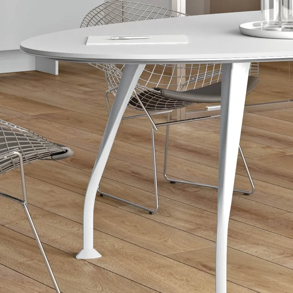 Mesa de reunión ovalada en melamina blanca – Fadila Viadurini