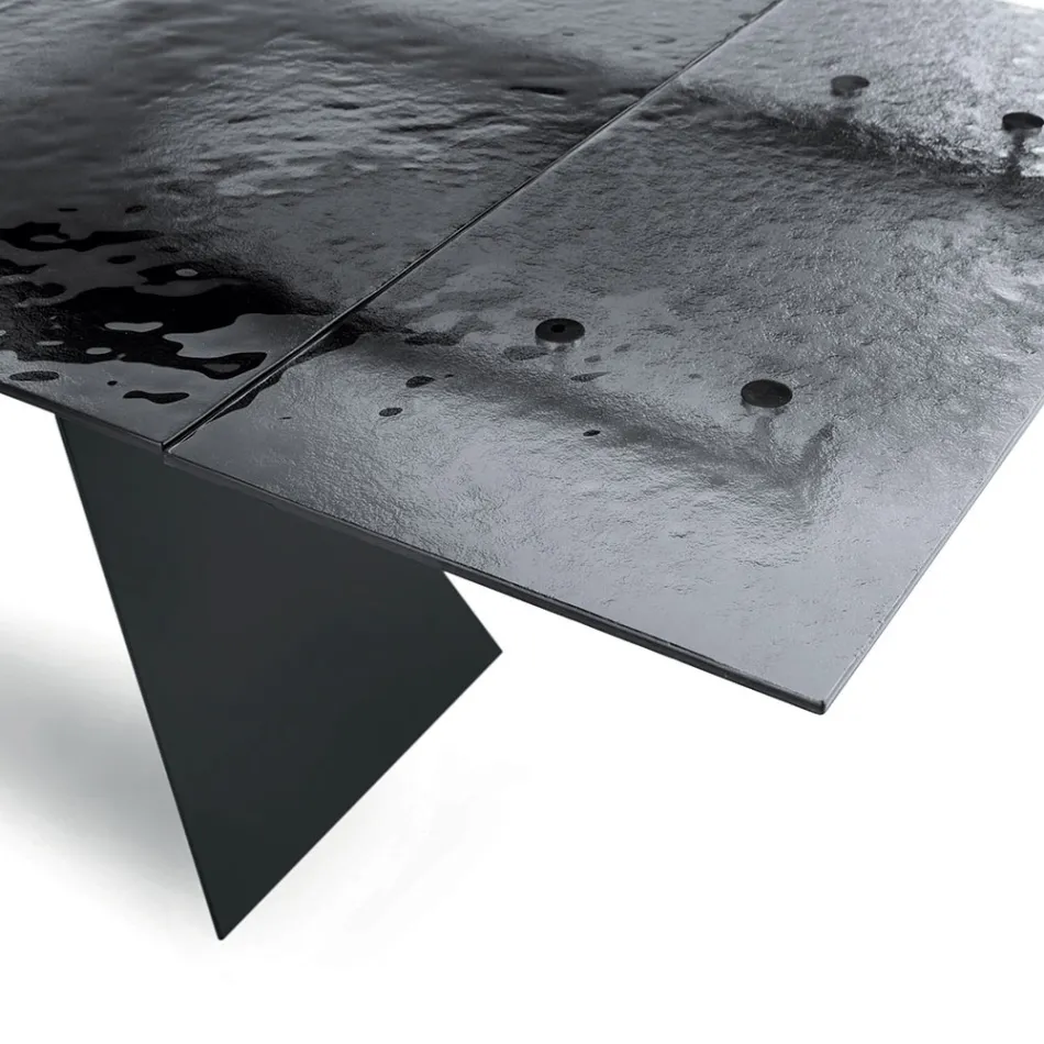 Mesa de salón de 160x90 cm con tablero de cristal martillado transparente - Martello Viadurini