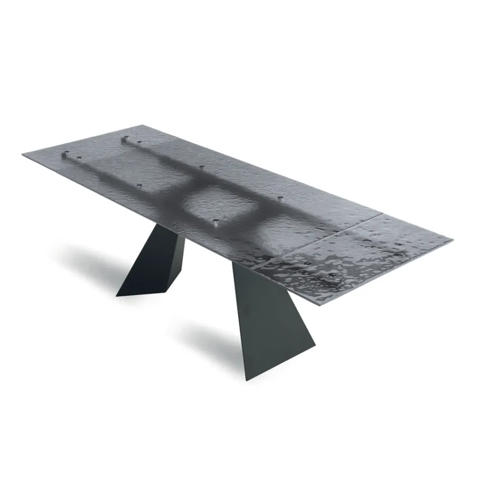 Mesa de salón de 160x90 cm con tablero de cristal martillado transparente - Martello Viadurini